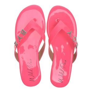 WILD PAIR Womens Pink Rhinestone Fantasia Round Toe Slip On Thong Sandals 10 M